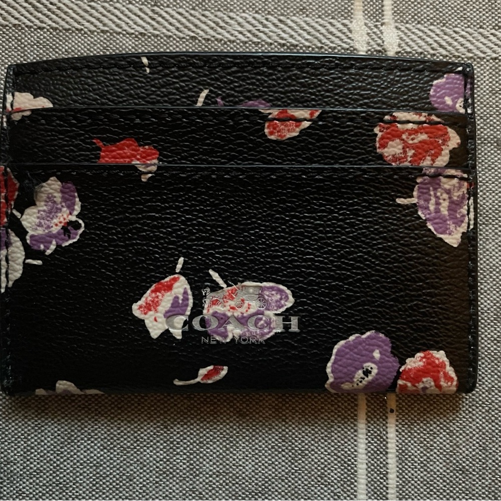 Coach Black Floral Card Holder